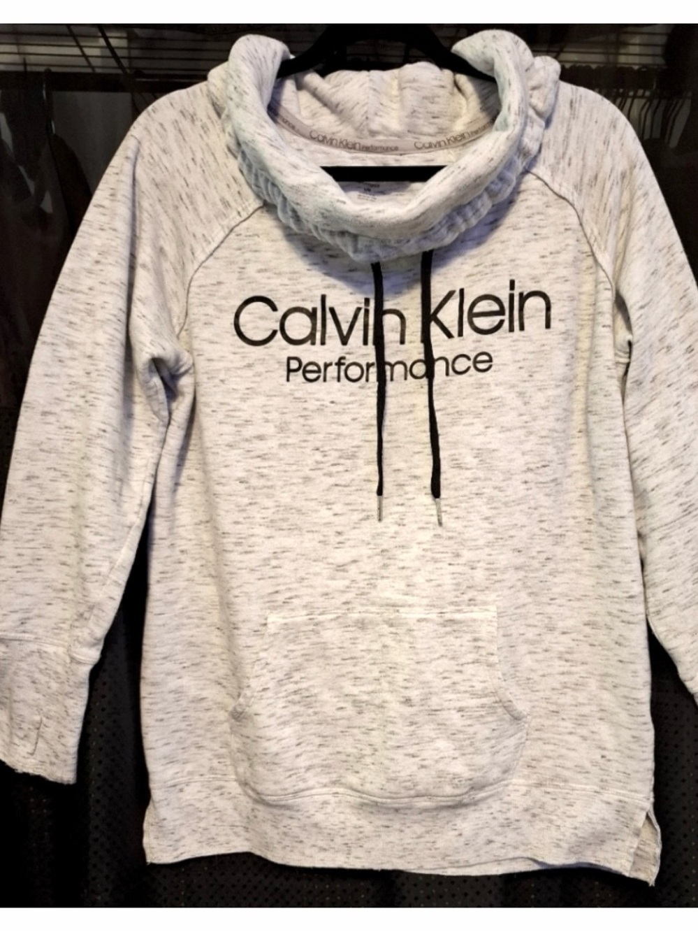 Calvin Klein Large Performance Cream Marled Cowl Neck Pullover